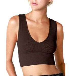 NIKIBIKI Black Ribbed V-Neck Bralette, Made in U.S.A, One Size